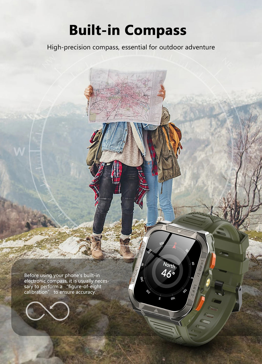 Briotik Outdoor Watch — GPS Smartwatch with Flashlight & Health Tracking